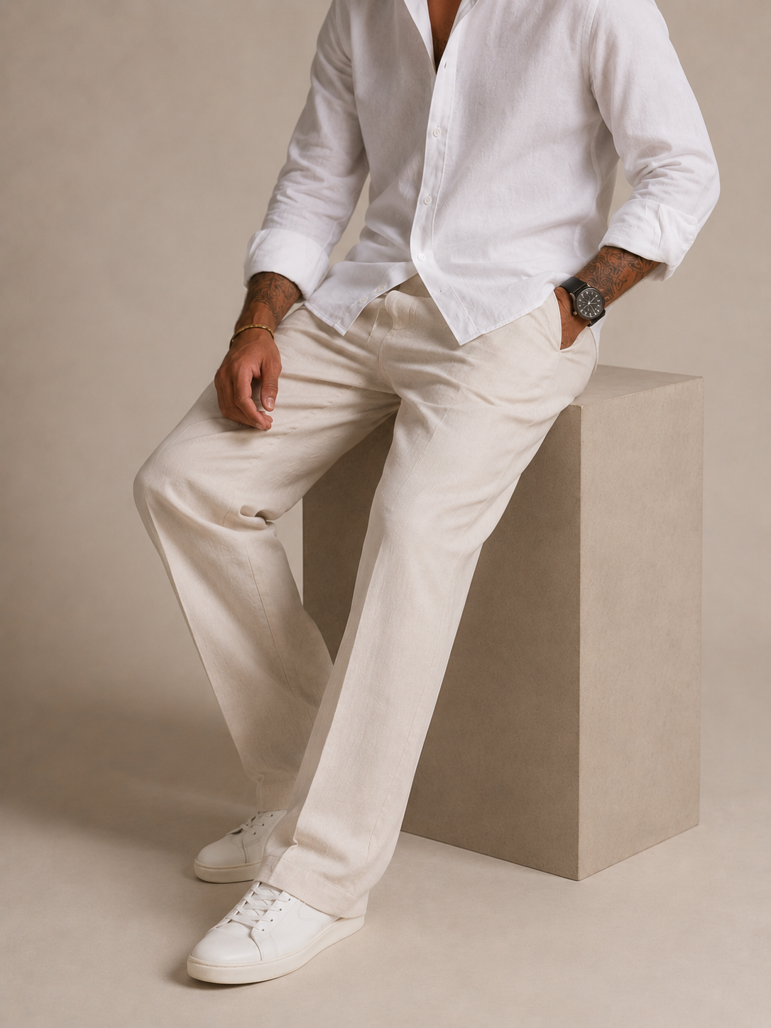 Off-White Structured Straight Fit Linen Trousers