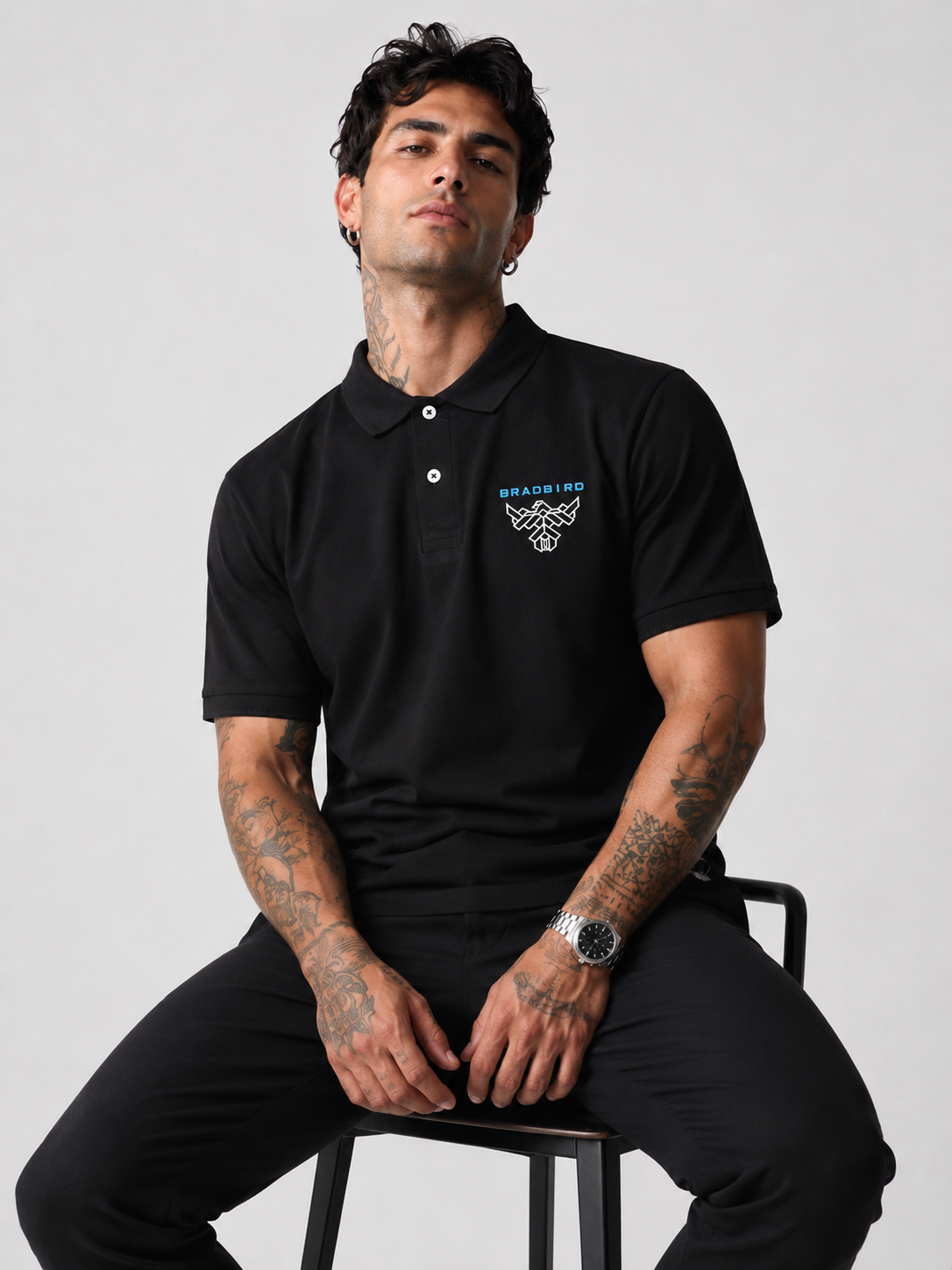Midnight Black Cotton Regular Fit Collar Polo