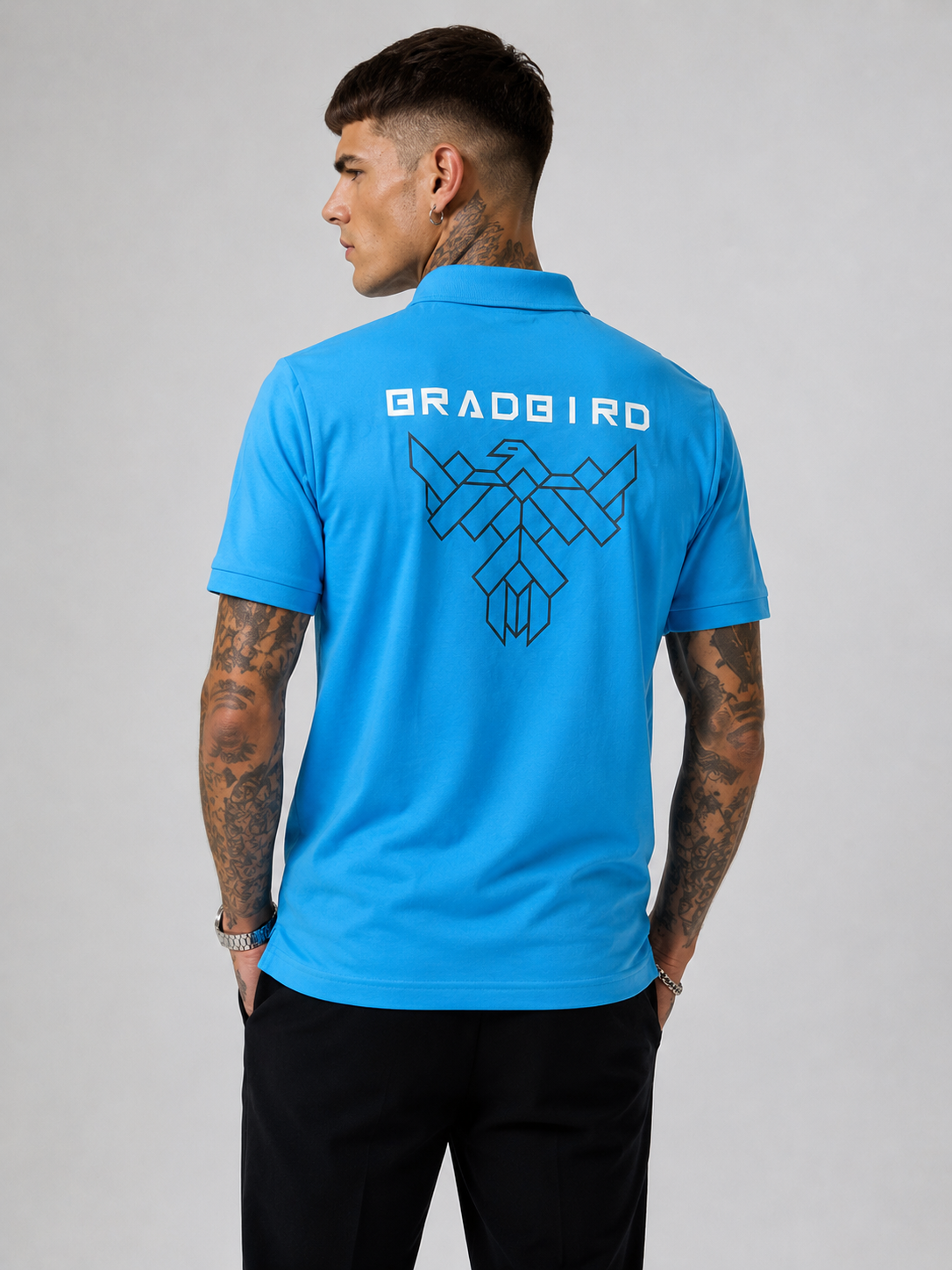 Blue Structured Fit Polo T Shirt with Black Graphic