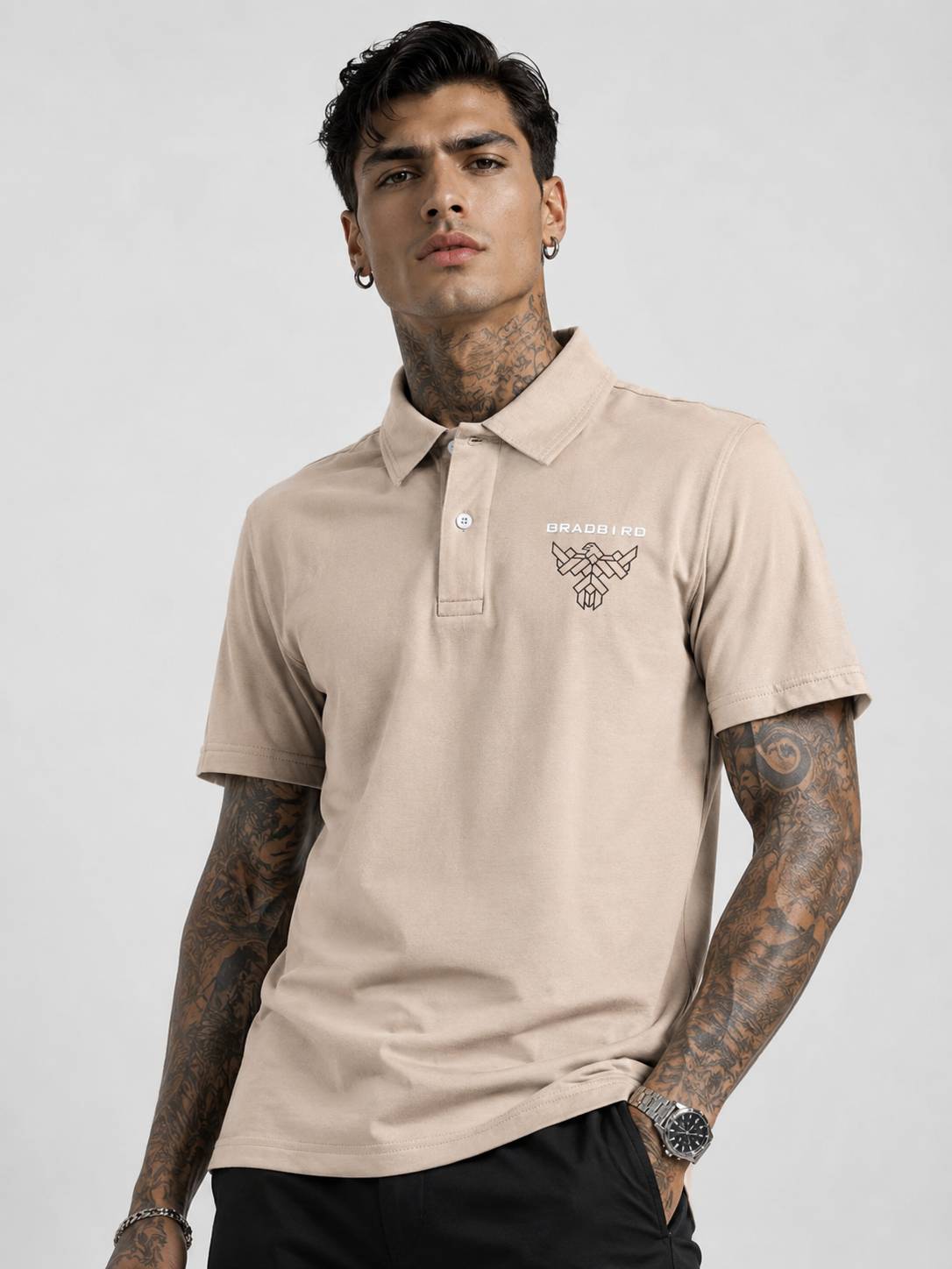 Tan Beige Cotton Regular Fit Collar Polo