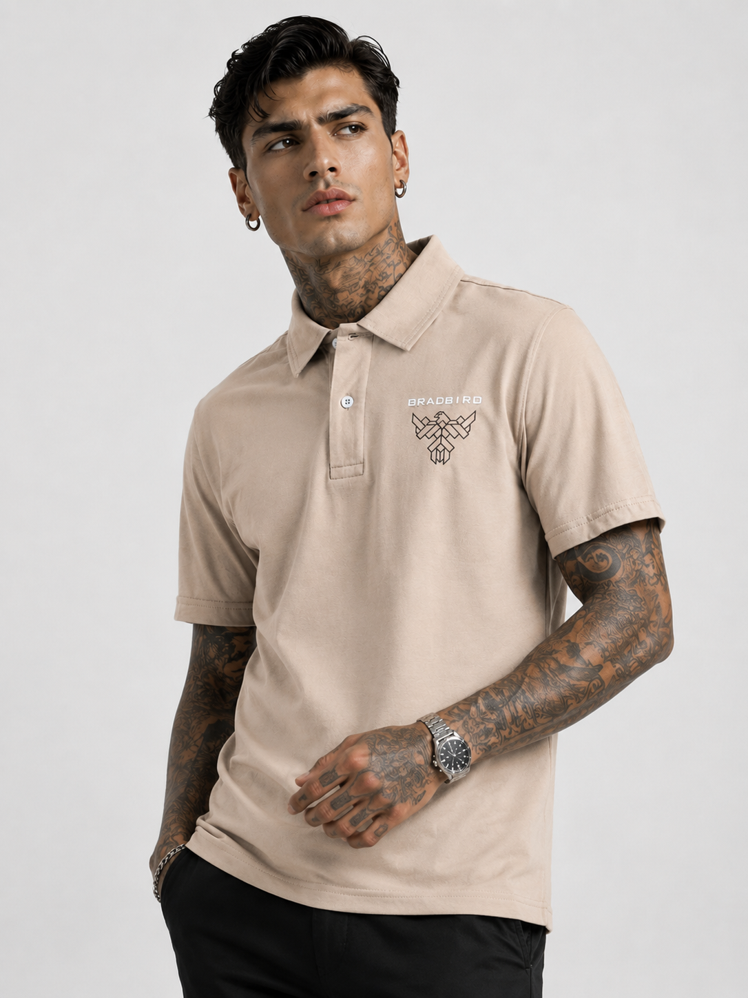 Tan Beige Cotton Regular Fit Collar Polo