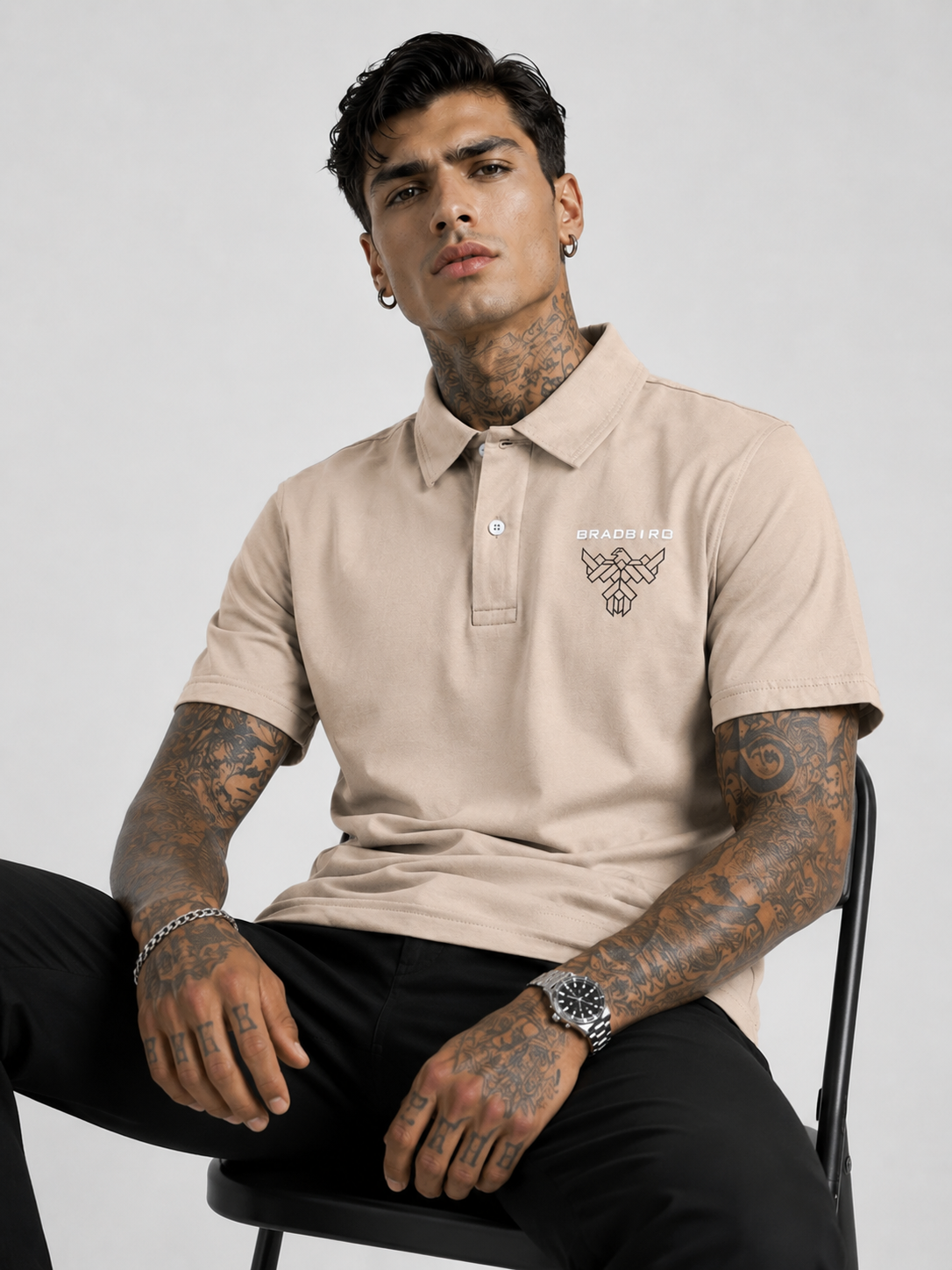 Tan Beige Cotton Regular Fit Collar Polo