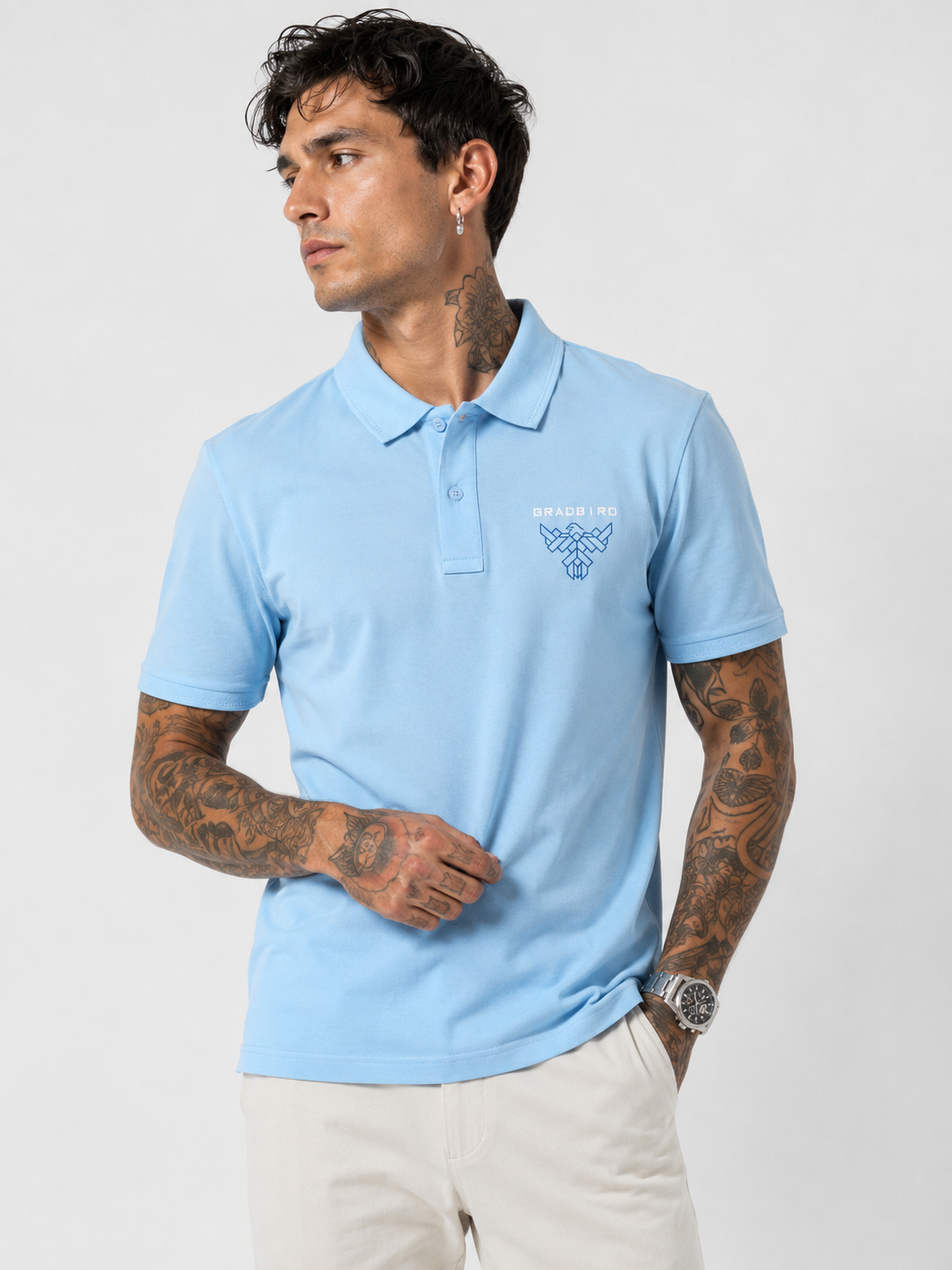 Powder Blue Structured Fit Polo Tees with Contrast Logo