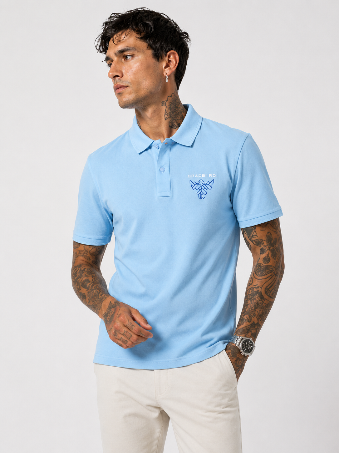 Powder Blue Structured Fit Polo Tees with Contrast Logo