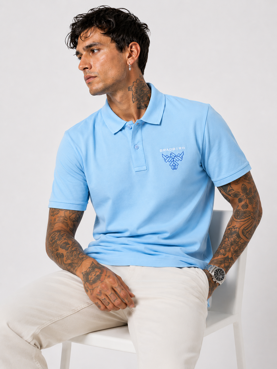 Powder Blue Structured Fit Polo Tees with Contrast Logo