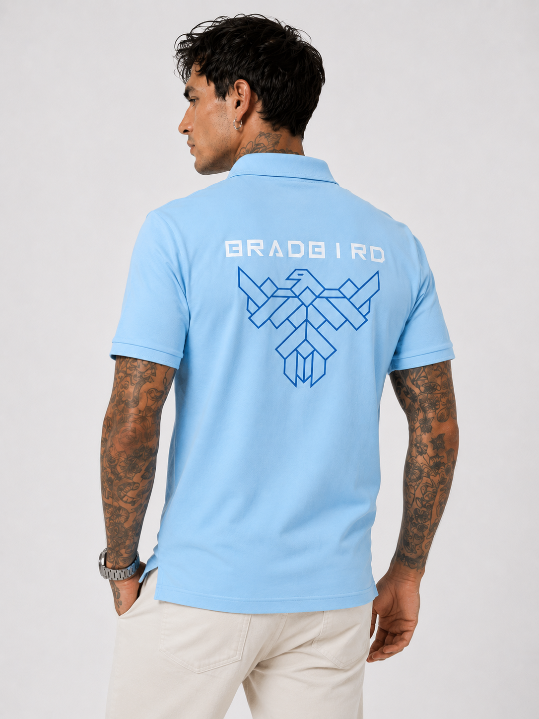 Powder Blue Structured Fit Polo Tees with Contrast Logo