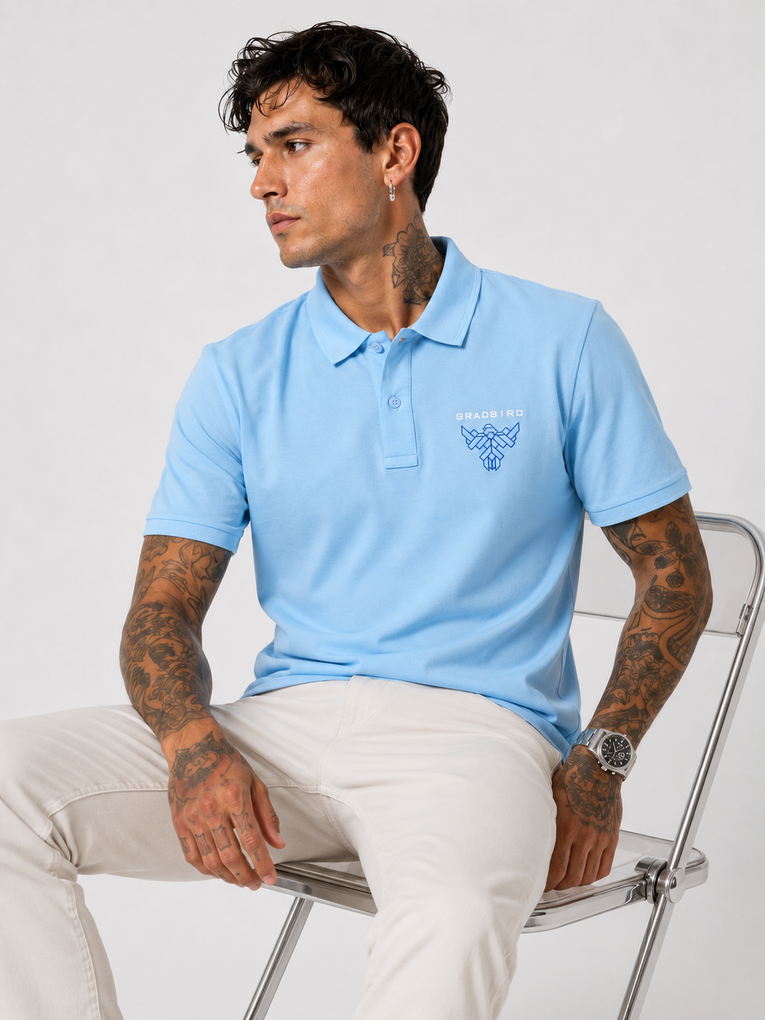 Powder Blue Structured Fit Polo Tees with Contrast Logo