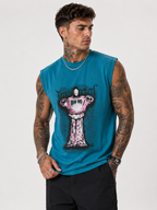 Immortal Graphic Printed Sleeveless T-Shirt in Ocean Teal