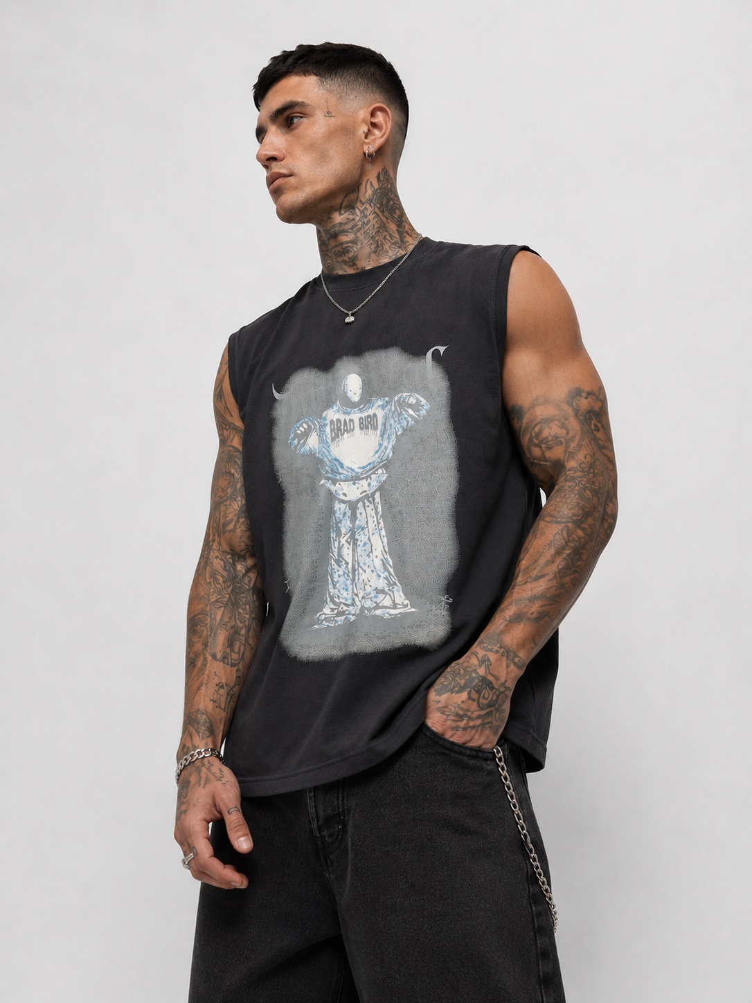 Immortal Charcoal Black Graphic Sleeveless T-Shirt