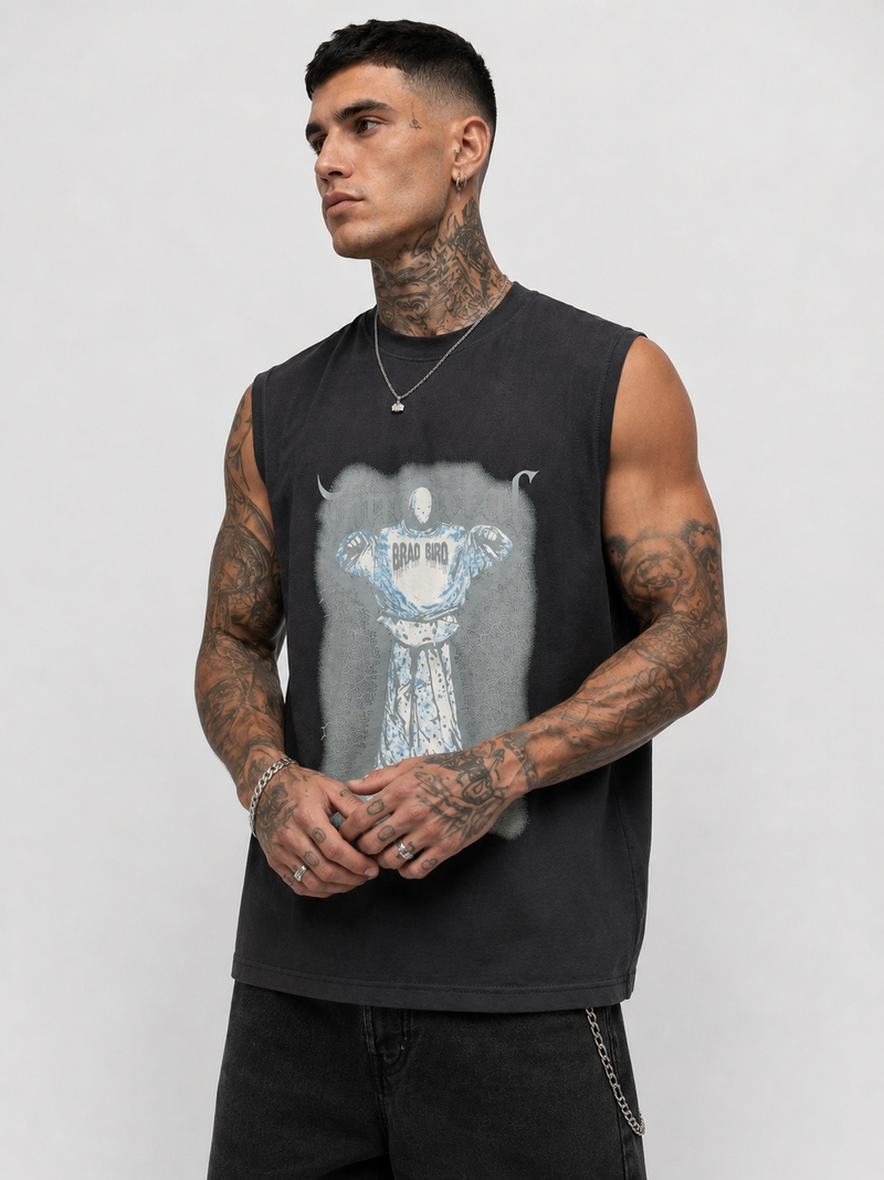Immortal Charcoal Black Graphic Sleeveless T-Shirt