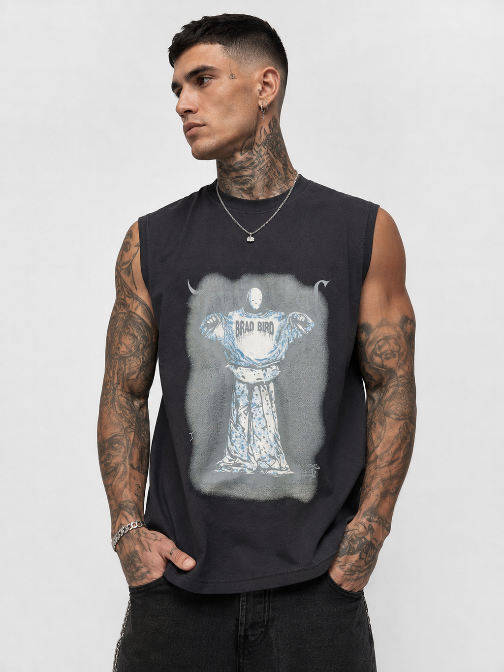 Immortal Charcoal Black Graphic Sleeveless T-Shirt