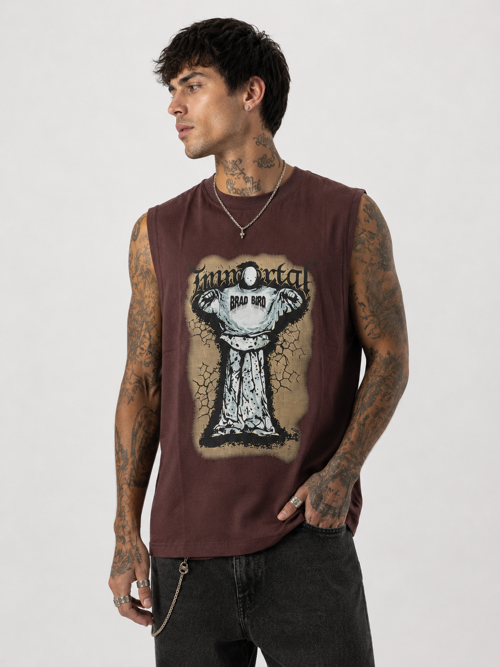Immortal Chocolate Brown Sleeveless Graphic T-Shirt
