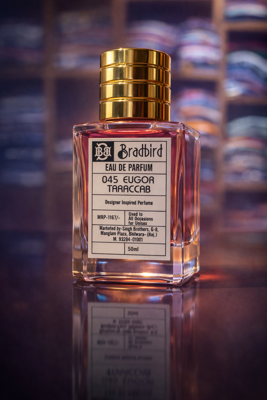Eau de parfum 045 Eugor Taraccab 50ml bottle, clear amber liquid, gold cap