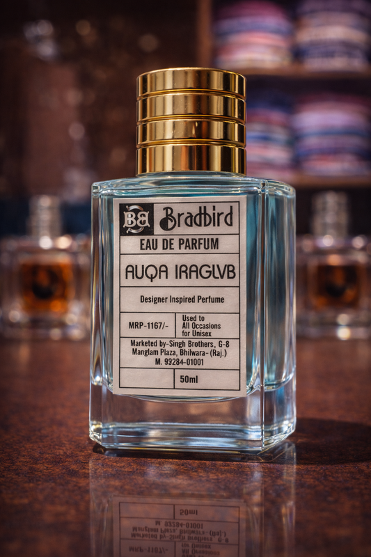 Aqua Eau de Parfum glass bottle with gold cap and front label, 50ml