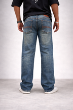 Straight-fit jeans in vintage indigo wash, back view, two back pockets