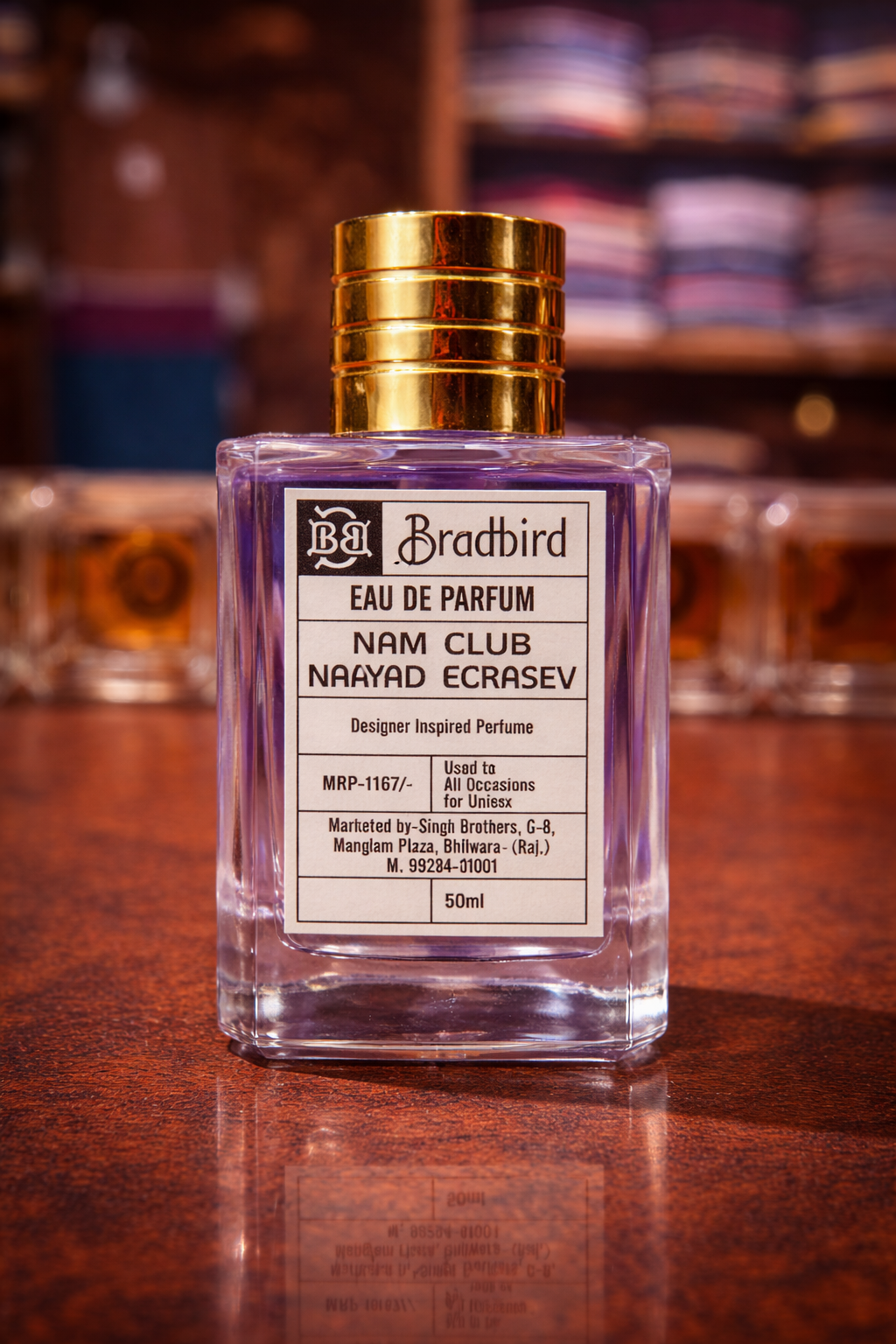Eau de Parfum bottle, gold cap—Nam Club Nayyad Ecrasev label, 50 ml