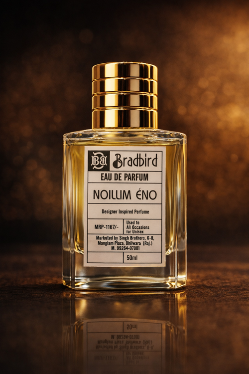 Bradbird Noillim Éno eau de parfum spray bottle, 50ml, clear glass with gold cap