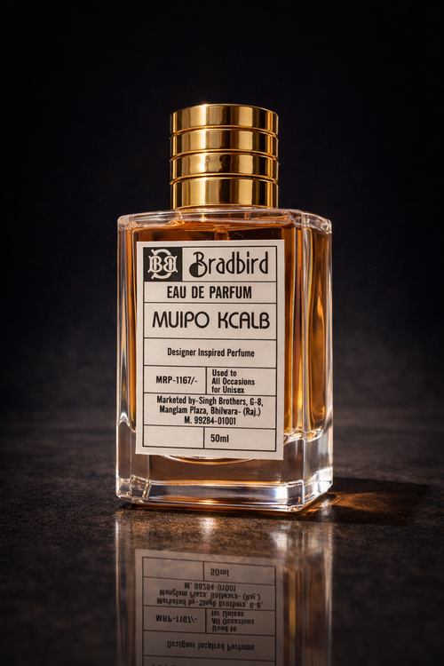 Muipo Kcalb Eau de Parfum 50ml bottle with gold ribbed cap
