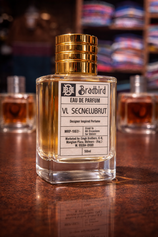 Eau de Parfum bottle with gold cap and front label, 50ml