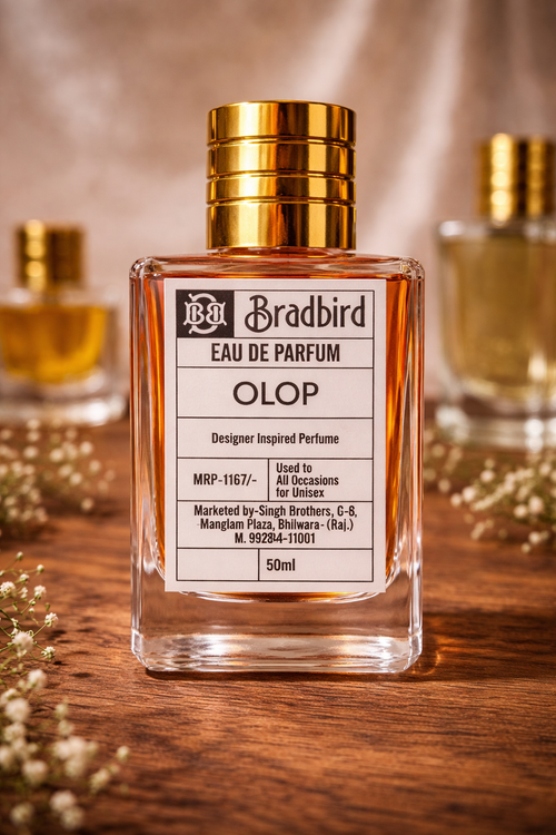 OLOP eau de parfum 50 ml glass bottle with gold cap, front label visible