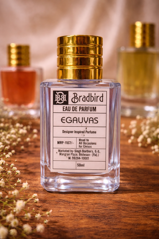EGAUVAS eau de parfum perfume bottle, 50ml, clear glass with gold cap