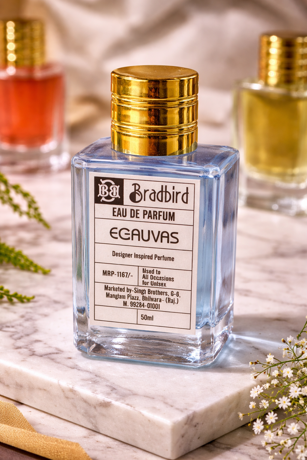 Bradbird EGAUVAS eau de parfum, 50ml, clear bottle with gold cap