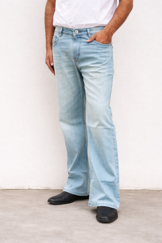 Bootcut Jeans for Men | Ice Blue Relaxed Fit Stretch Denim