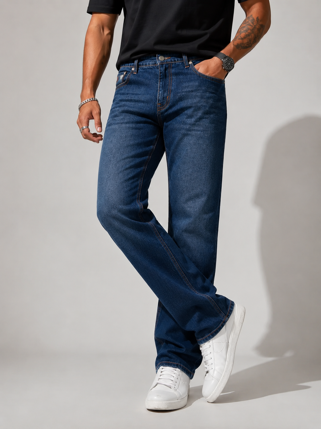 Straight Fit Denim Jeans – Deep Indigo Wash Denim