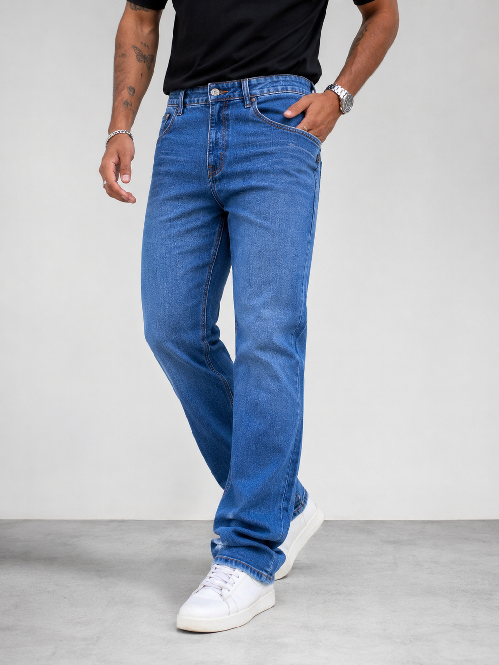 Sky Blue Ocean Wash Straight Fit Denim Jeans –