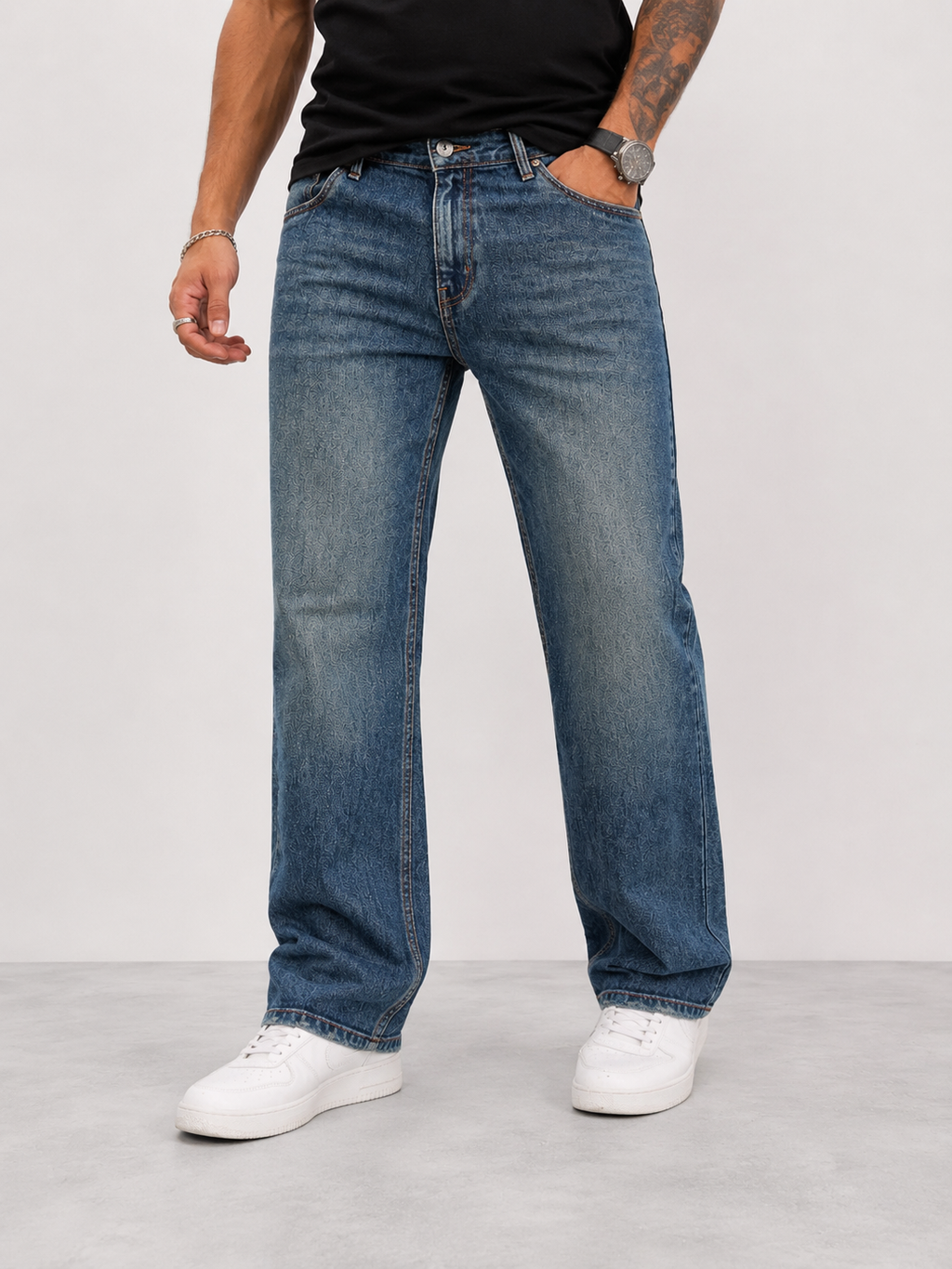 Vintage Mud-Wash Indigo Straight Fit Denim Jeans