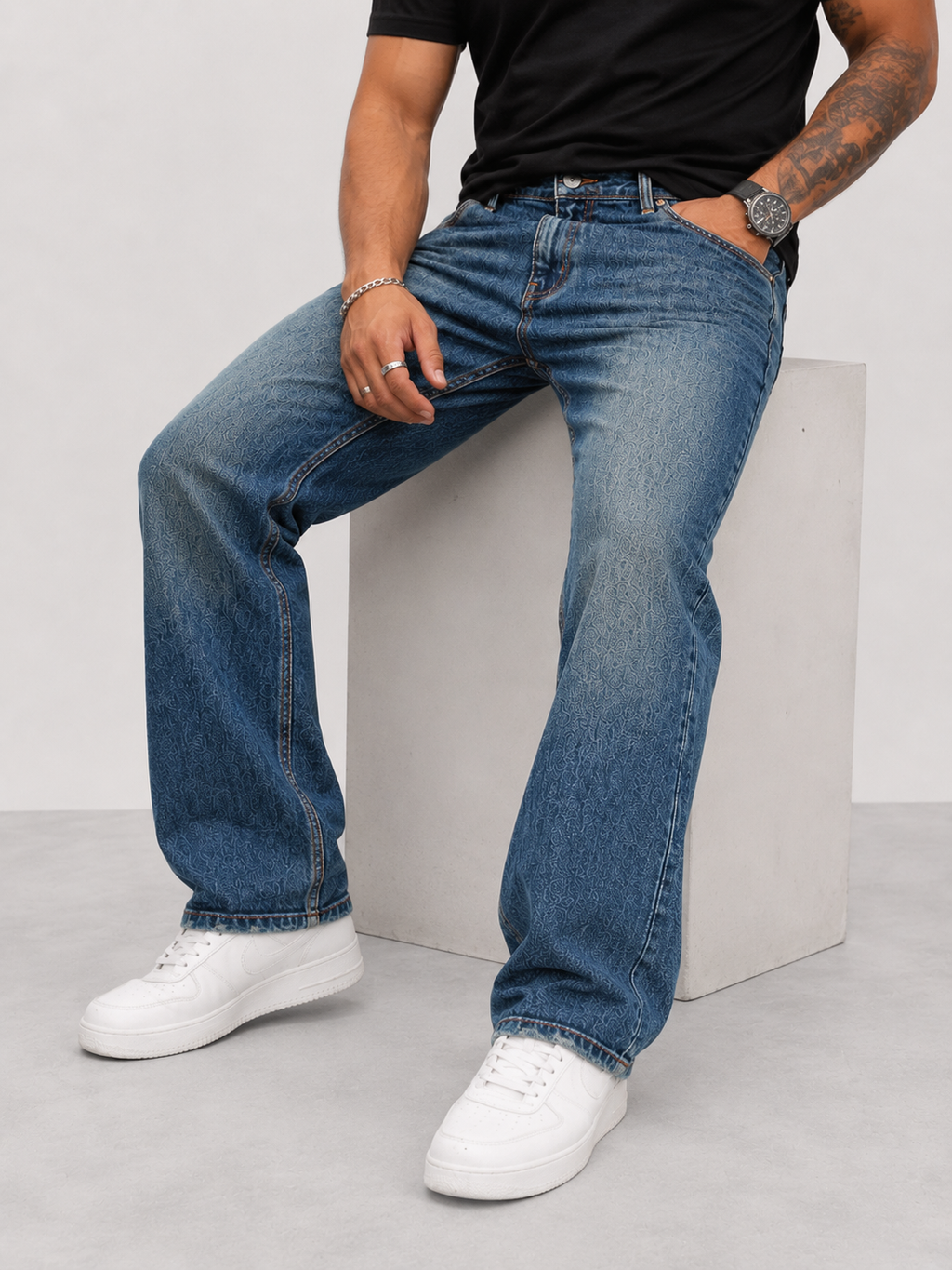 Vintage Mud-Wash Indigo Straight Fit Denim Jeans