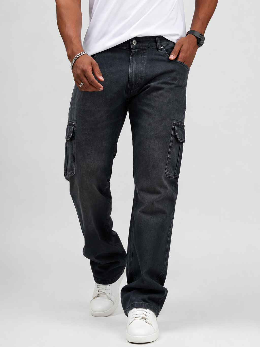 Cargo Straight Fit Denim | Multi-Pocket Utility Relaxed Fit Jeans
