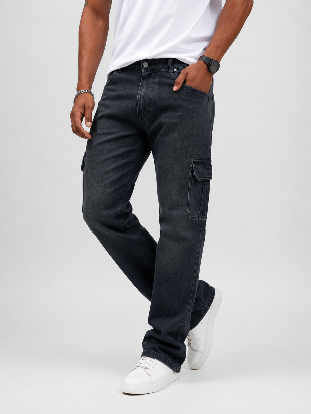 Cargo Straight Fit Denim | Multi-Pocket Utility Relaxed Fit Jeans