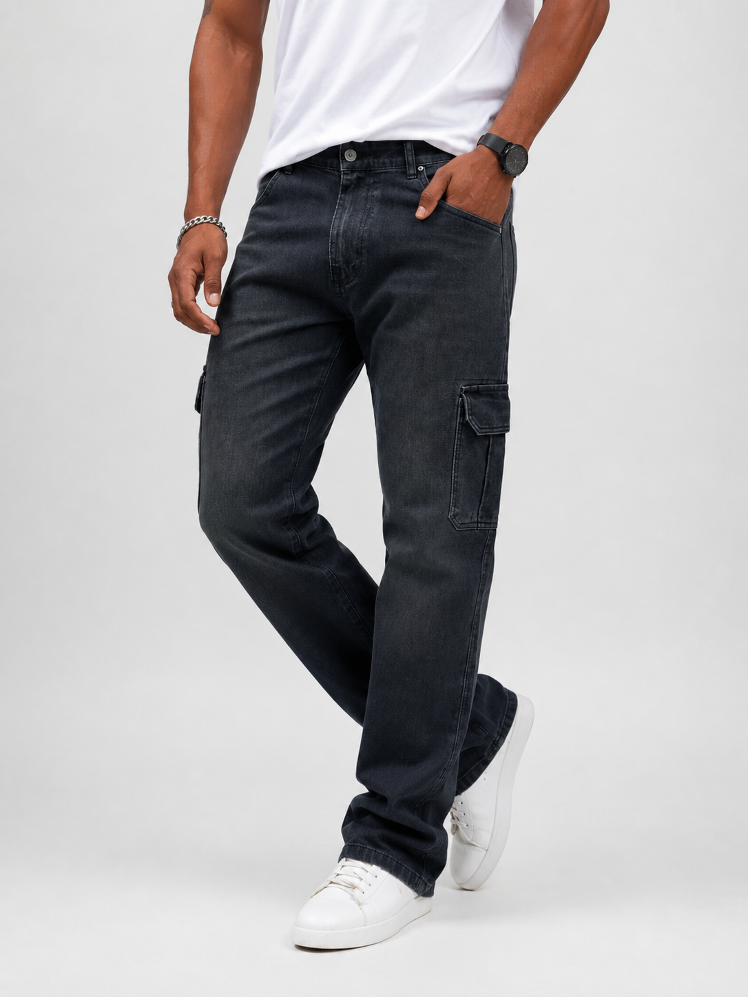 Cargo Straight Fit Denim | Multi-Pocket Utility Relaxed Fit Jeans