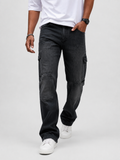 Cargo Straight Fit Denim | Charcoal Grey Carpenter Style Utility Jeans