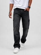 Cargo Straight Fit Denim | Charcoal Grey Carpenter Style Utility Jeans