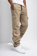 Beige Cargo Joggers with Adjustable Ankle Grip | Lightweight Casual Streetwear Pants for Me