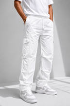 White Cargo Joggers with Adjustable Ankle Grip | Premium Casual Streetwear Pants for Men