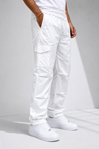 White Cargo Joggers with Adjustable Ankle Grip | Premium Casual Streetwear Pants for Men