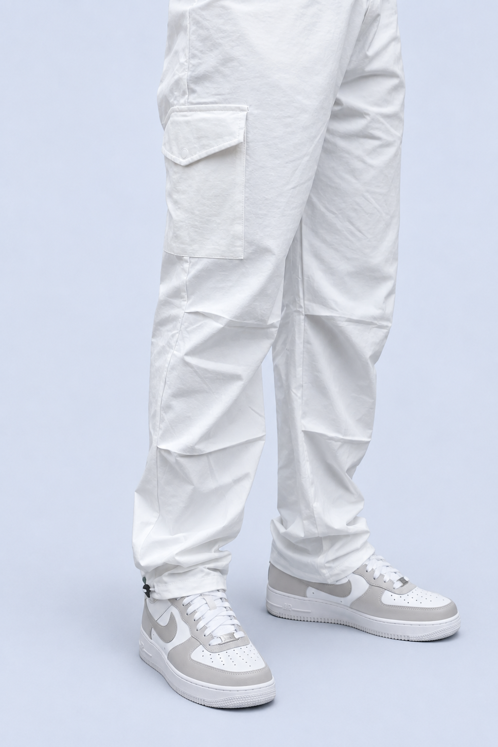 White Cargo Joggers with Adjustable Ankle Grip | Premium Casual Streetwear Pants for Men