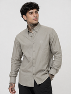 Olive textured oxford button-down shirt with pointed collar and tonal monogram