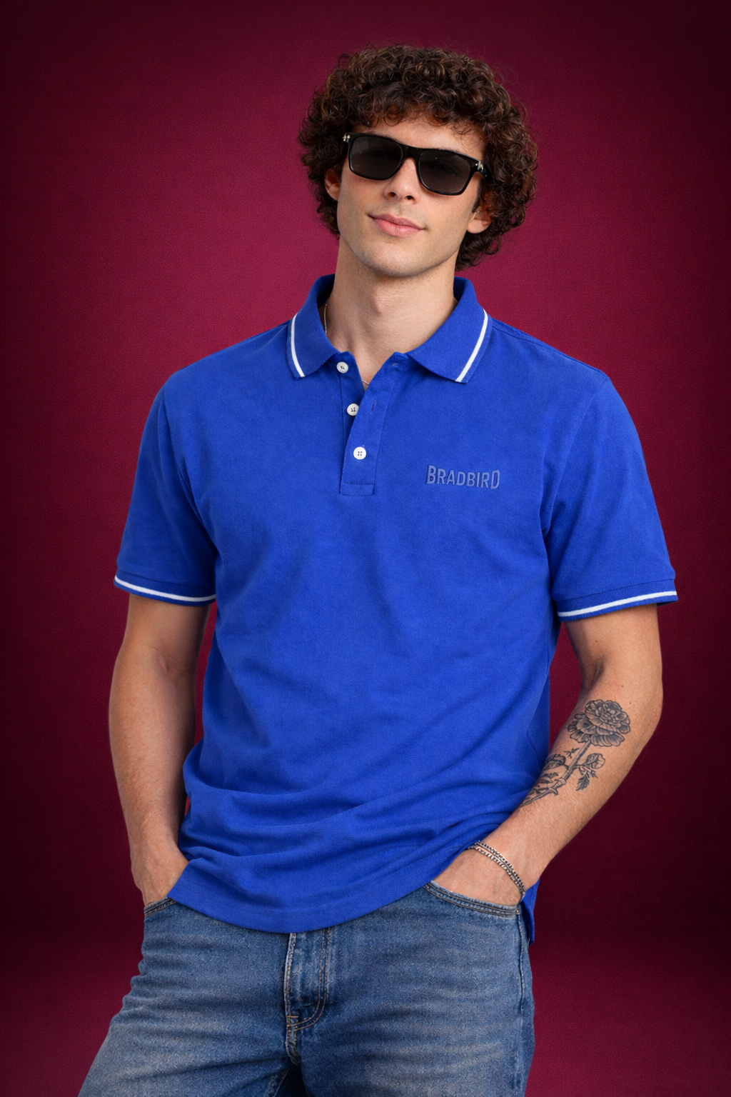 Premium Royal Blue Polo T-Shirt - Breathable Cotton Pique with Sporty Tipping Detail Bradbird