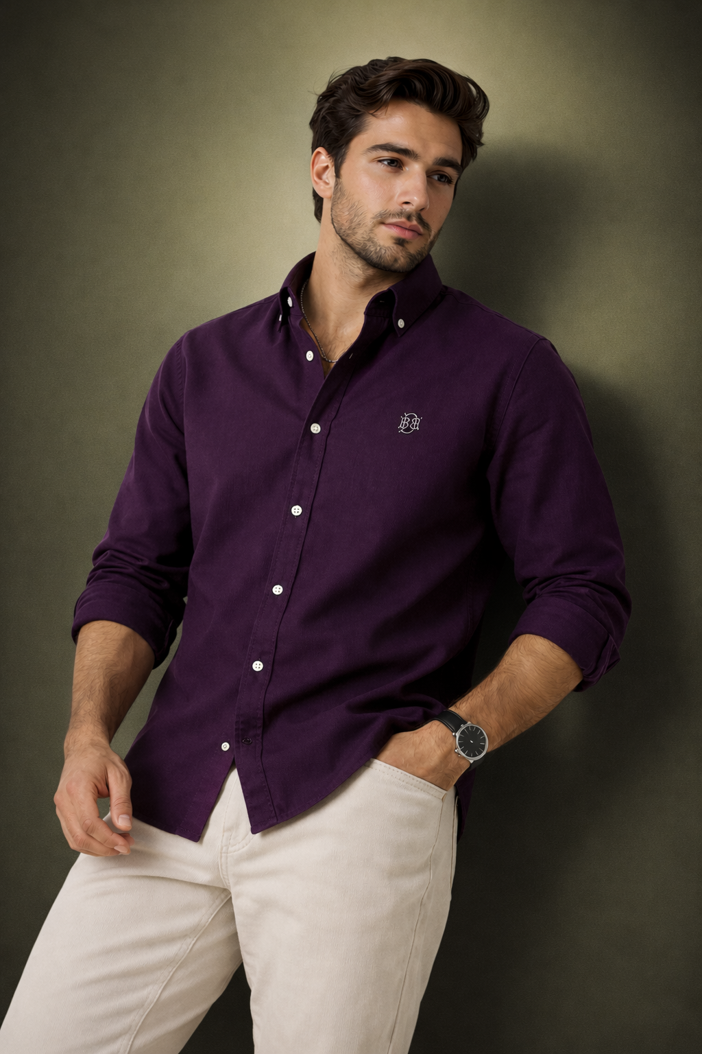 Bradbird Premium Deep Purple Oxford Cotton Shirt for Men - Slim Fit