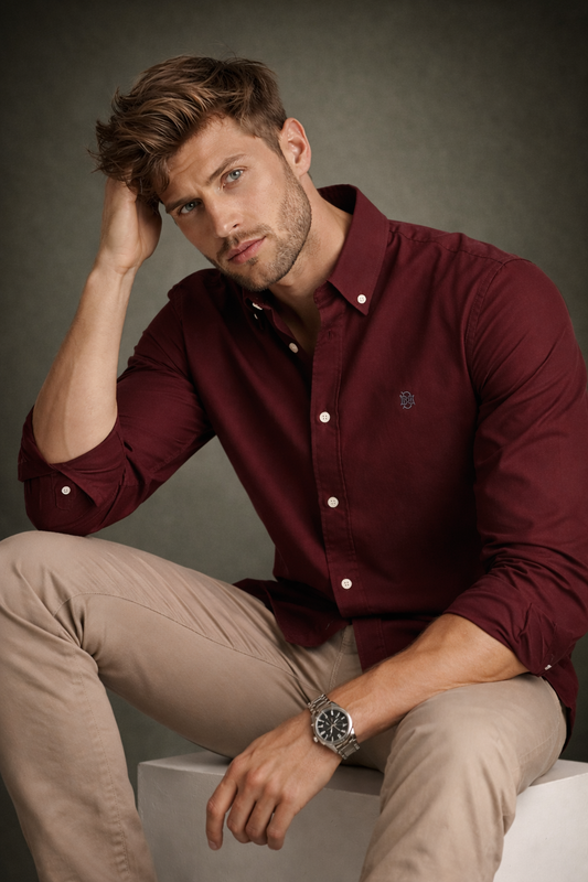 Maroon Solid Shirt for Men – Classic Premium Cotton Formal Wear Bradbird