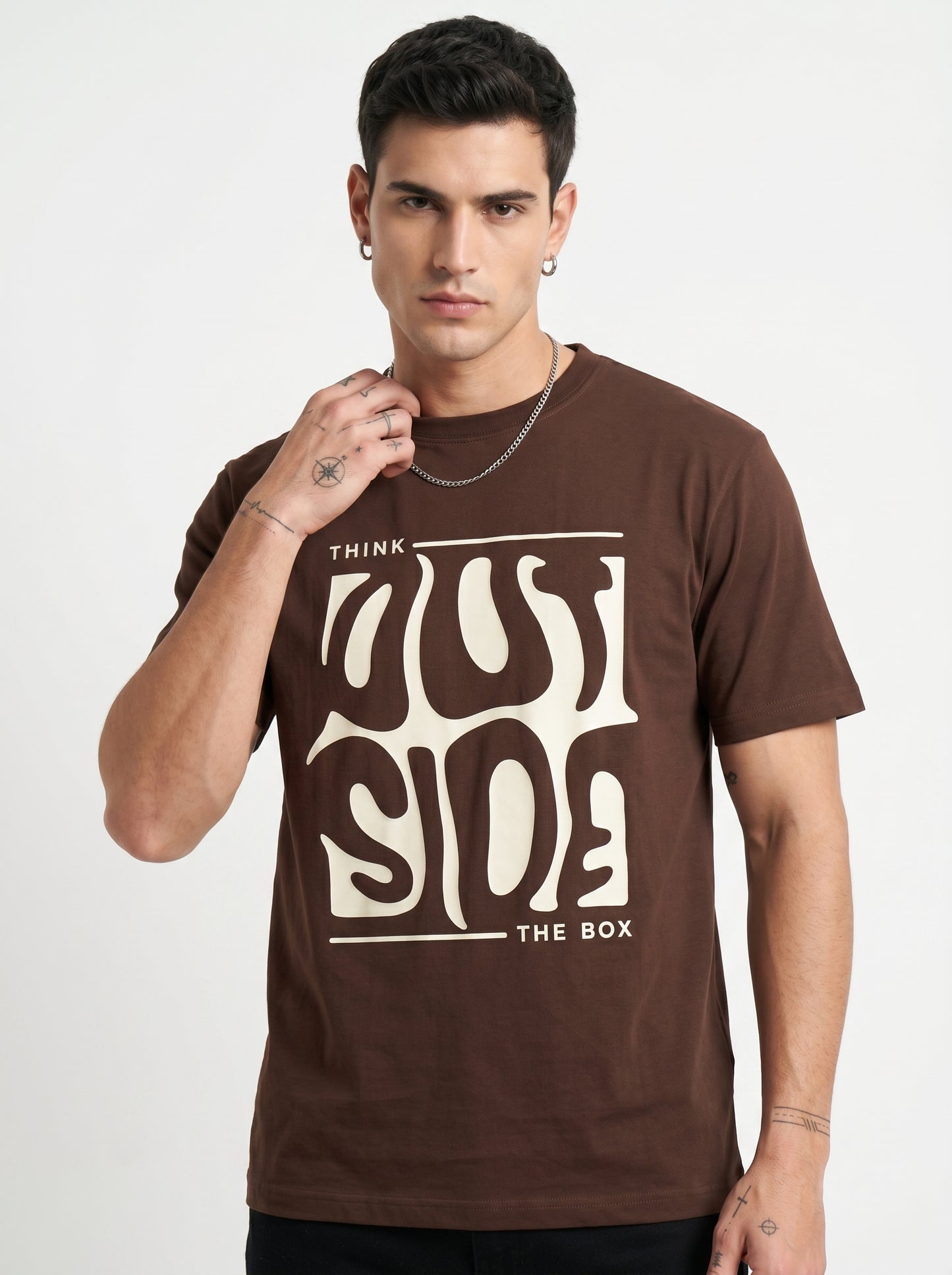 Walnut Brown Melted Box Graphic Round Neck Shirt