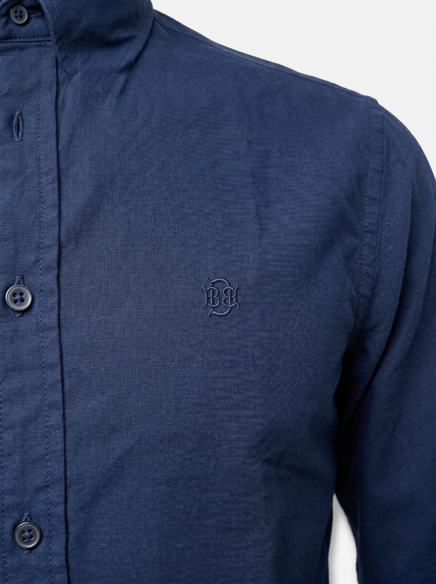 Rich Navy Textured Oxford Shirt with Tonal Monogram