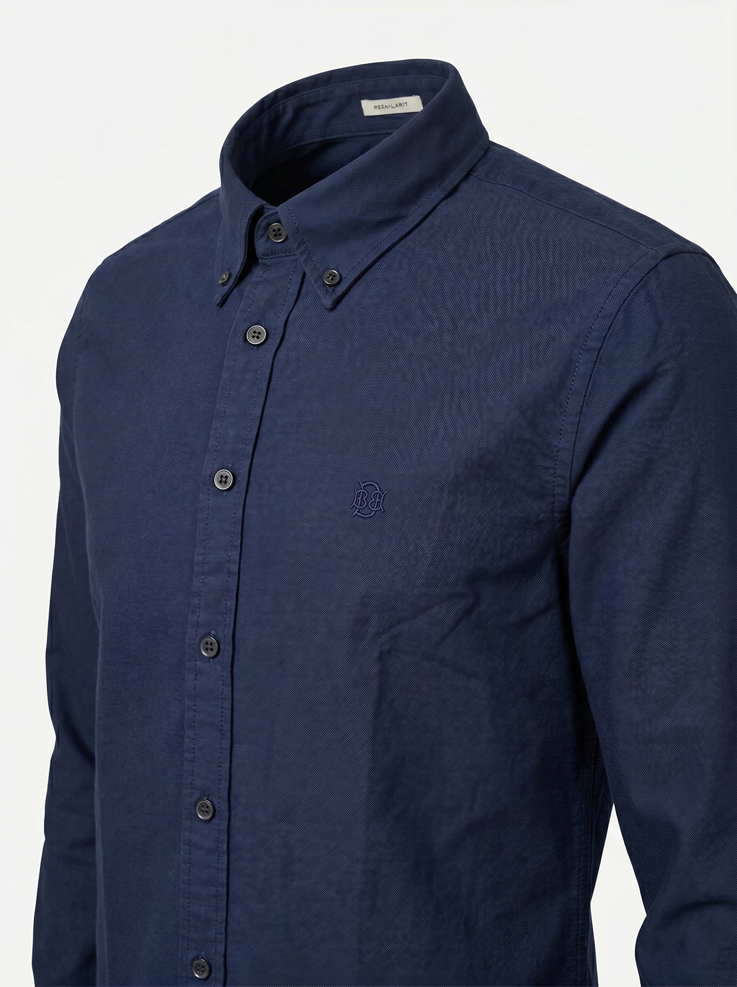 Rich Navy Textured Oxford Shirt with Tonal Monogram