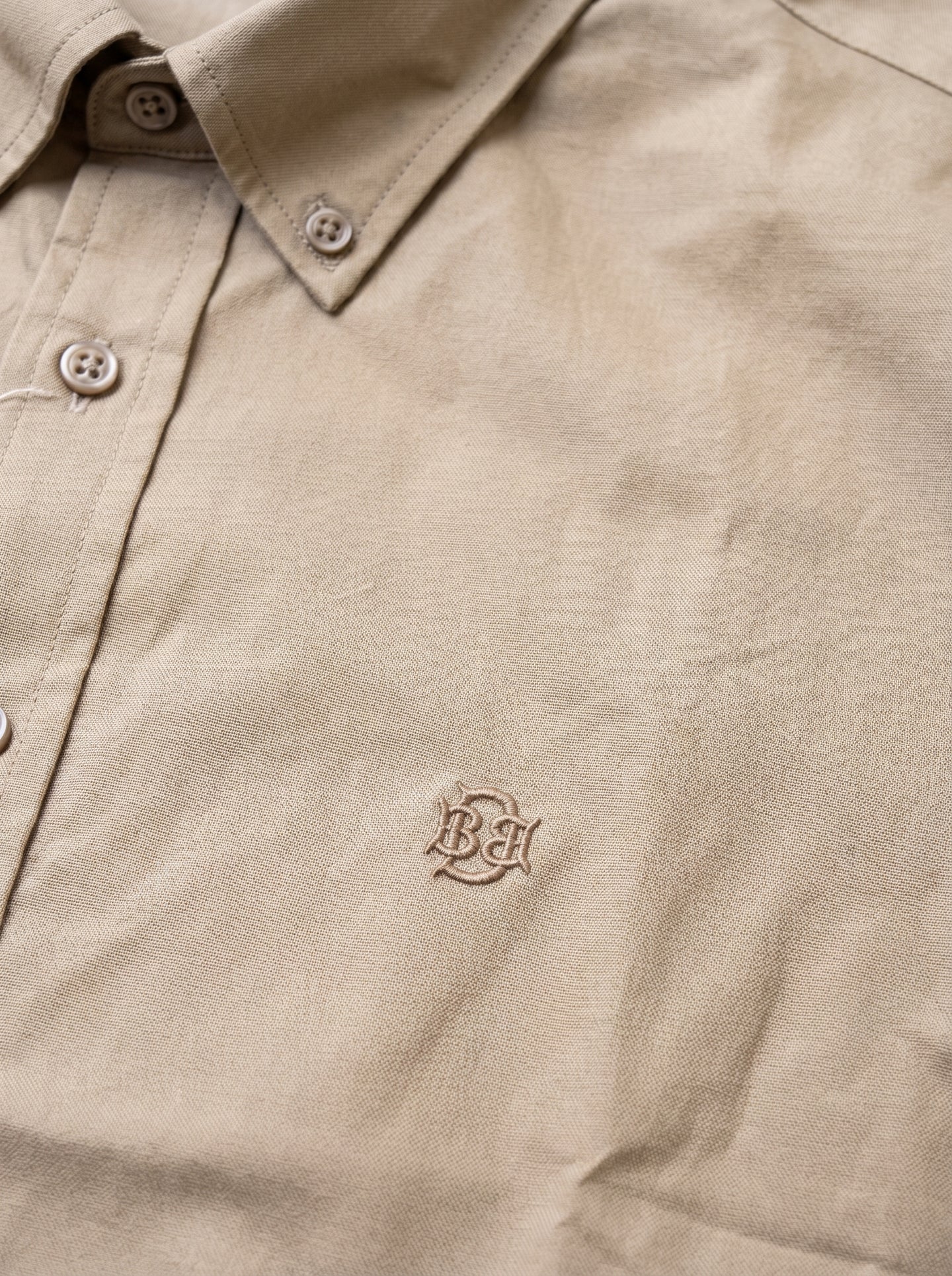 Vintage Earthy Khaki Textured Oxford Shirt with Tonal Monogram