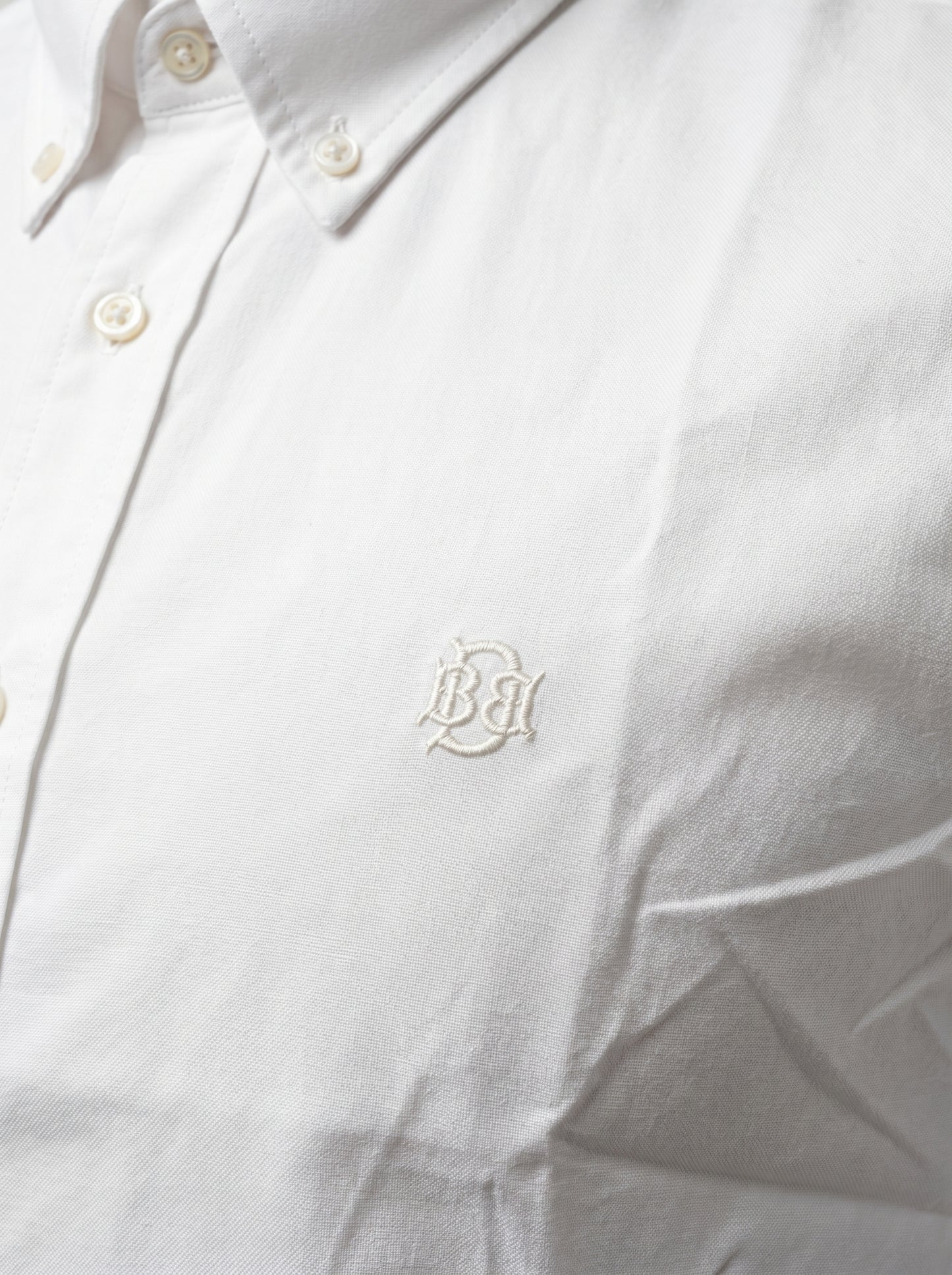 Old Money Textured White Oxford Shirt with Tonal Monogram