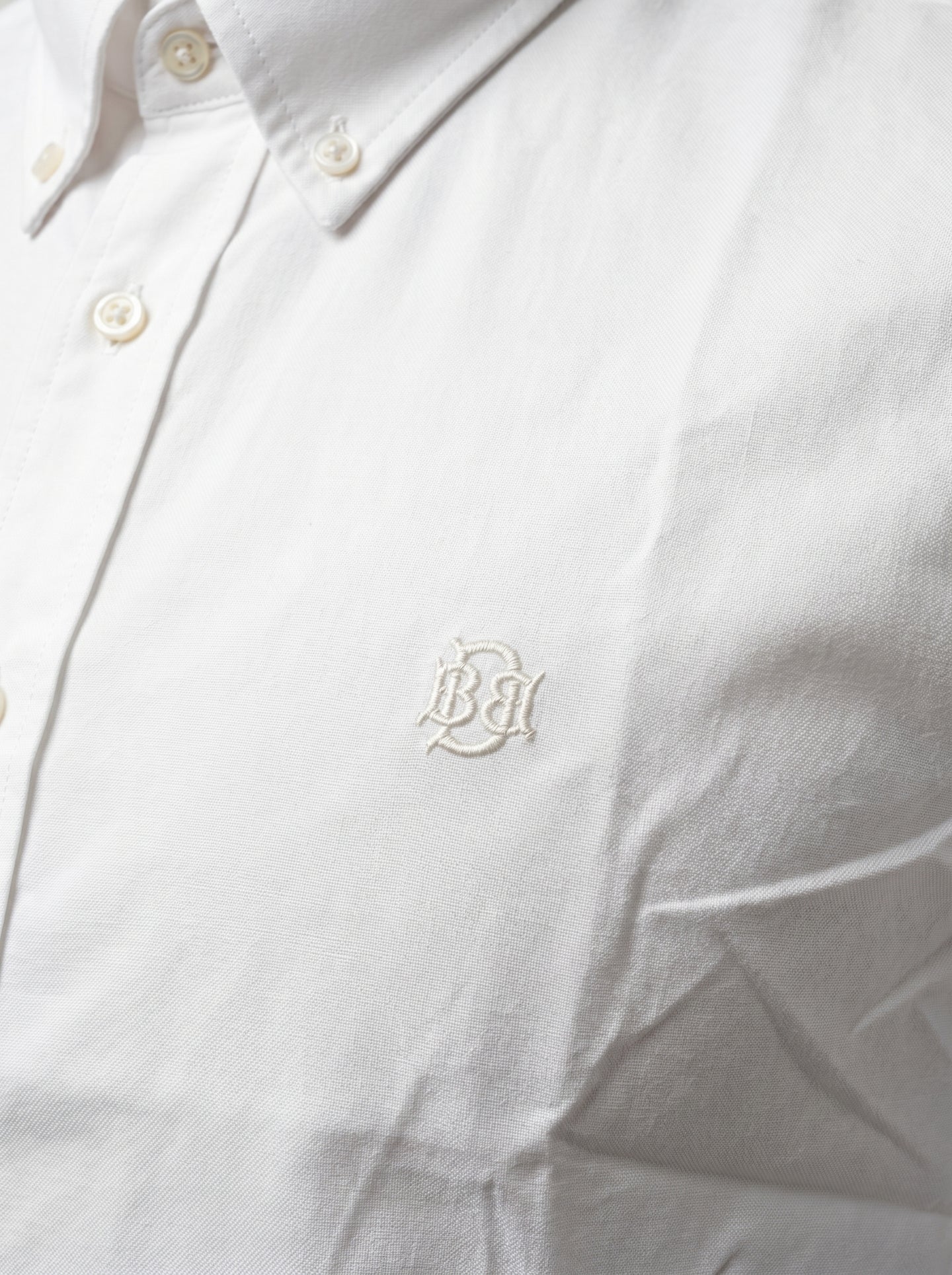 Old Money Textured White Oxford Shirt with Tonal Monogram